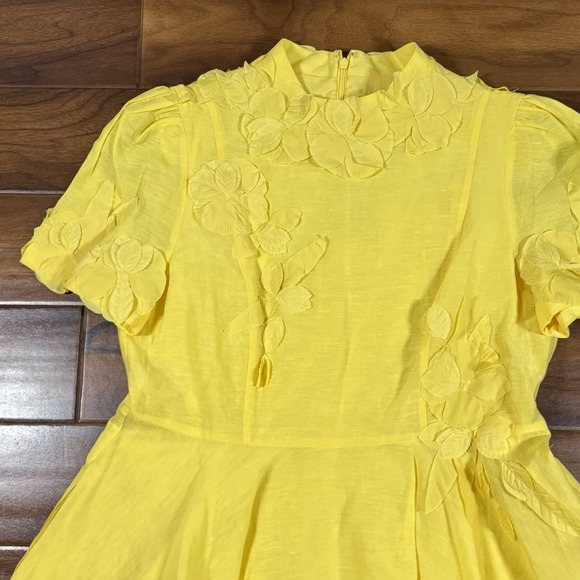Antonio Melani Women's Size 12 Yellow Floral Appliqué Iris Linen Mini Dress - Picture 2 of 12